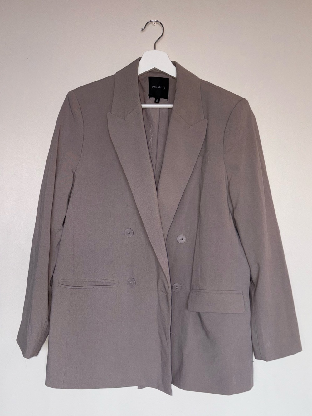 Dynamite Taupe Double-Breasted Blazer